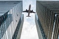 Modern office building with airplane Royalty Free Stock Photo