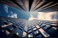 Modern office building architecture with glass window from below view. Flawless