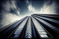 Modern office building architecture with glass window from below view. Flawless