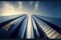 Modern office building architecture with glass window from below view. Flawless