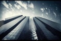 Modern office building architecture with glass window from below view. Flawless