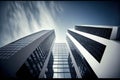 Modern office building architecture with glass window from below view. Flawless