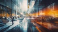 Modern Office Building with Blurred People Walking. Generative ai Royalty Free Stock Photo