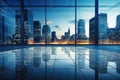 Modern office building or business center Tall buildings' windows made of glass reflect clouds and sunlight. Empty Royalty Free Stock Photo