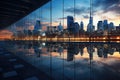 Modern office building or business center Tall buildings' windows made of glass reflect clouds and sunlight. Empty Royalty Free Stock Photo