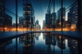 Modern office building or business center Tall buildings' windows made of glass reflect clouds and sunlight. Empty Royalty Free Stock Photo