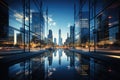 Modern office building or business center Tall buildings' windows made of glass reflect clouds and sunlight. Empty Royalty Free Stock Photo