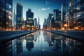 Modern office building or business center Tall buildings' windows made of glass reflect clouds and sunlight. Empty Royalty Free Stock Photo