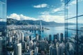 Modern office building or business center Tall buildings' windows made of glass reflect clouds and sunlight. Empty Royalty Free Stock Photo