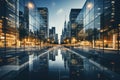 Modern office building or business center Tall buildings' windows made of glass reflect clouds and sunlight. Empty Royalty Free Stock Photo