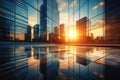 Modern office building or business center Tall buildings' windows made of glass reflect clouds and sunlight. Empty