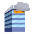 Modern office building damaged by fire burning with bright flames Royalty Free Stock Photo
