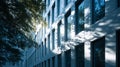 Modern office building facade reflects bright sunlight and tree shadows on a clear day Royalty Free Stock Photo