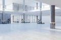 Modern office building interior with large space, minimalistic design on a light background, concept of architecture. 3D Rendering Royalty Free Stock Photo
