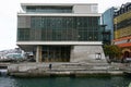 Modern Meridian Energy Building with louvre screen, seafront deck, stairs on water in North Kumutoto, Wellington CBD, New Zealand