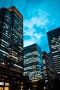 Modern office building at Marunouchi Plaza during Twilight. Portrait Orientation