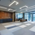 A modern office building with a smart, energy-efficient design, featuring smart lighting and climate control systems3 Royalty Free Stock Photo