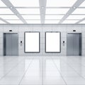 Modern office building with two elevators and two blank posters on the wall Royalty Free Stock Photo
