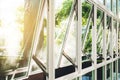 Modern office building wall and opened window in the morning, with bright sunlight Royalty Free Stock Photo