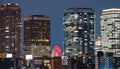 Modern office buildings at night in Osaka city, Japan Royalty Free Stock Photo