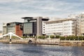 Modern office buildings on the River Clyde in Glasgow, Scotland, from a distance