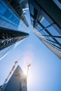 Modern office buildings skyscraper with cranes construction machinery Royalty Free Stock Photo