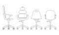 Modern office chair icon set in black isolated on white background. EPS 10 vector Royalty Free Stock Photo