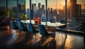 Modern office chair sits empty in a skyscraper, illuminating success generated by AI Royalty Free Stock Photo