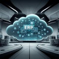 Modern office and cloud computing concept. Software as a Service. ERP. Enterprise Resources Planning.
