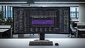 Modern office computer monitor displaying data and code interface Royalty Free Stock Photo