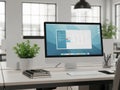 Modern office computer setup with desktop and green plants for productivity Royalty Free Stock Photo