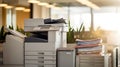 Modern Office Copier Printer with Paper Stack and Office Supplies Royalty Free Stock Photo