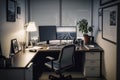 Modern Office Cubicle with Desk, Chair and Computer