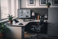 Modern Office Cubicle with Desk, Chair and Computer