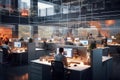 Modern office cubicles with employees focused on