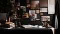 Modern office desk with book collection, pencil and electric lamp generated by AI