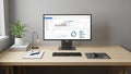 Modern Office Desk with Computer Dashboard and Analytics Royalty Free Stock Photo
