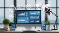 Futuristic Data Analytics Dashboard Displayed on Multiple Screens and Devices technology computer Royalty Free Stock Photo