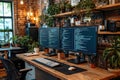Modern office desk with dual monitors displaying coding and programming setup Royalty Free Stock Photo
