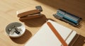 Modern Office Desk Essentials with Stationery and Notebook Royalty Free Stock Photo