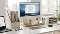 Modern office desk with computer and organized stationery Royalty Free Stock Photo
