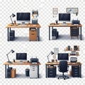 Modern office desks with computers isolated on white background isolated on white background Royalty Free Stock Photo