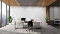 Modern office with empty white wall for mockup template. 3D Rendering Royalty Free Stock Photo