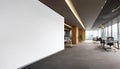 Modern office with empty white wall for mockup template. 3D Rendering Royalty Free Stock Photo