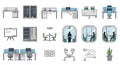 Modern Office and IT Equipment Flat Line Icons Set Royalty Free Stock Photo