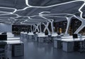 Modern office with a futuristic design, featuring a striking ceiling pattern formed by glowing Royalty Free Stock Photo