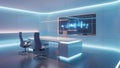 Modern office with futuristic LED lighting and digital display Royalty Free Stock Photo