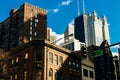 Modern office glasses buildings cityscape under blue clear sky in chicago, USA, outdoors financial skyscraper concept