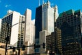 Modern office glasses buildings cityscape under blue clear sky in chicago, USA, outdoors financial skyscraper concept