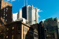 Modern office glasses buildings cityscape under blue clear sky in chicago, USA, outdoors financial skyscraper concept